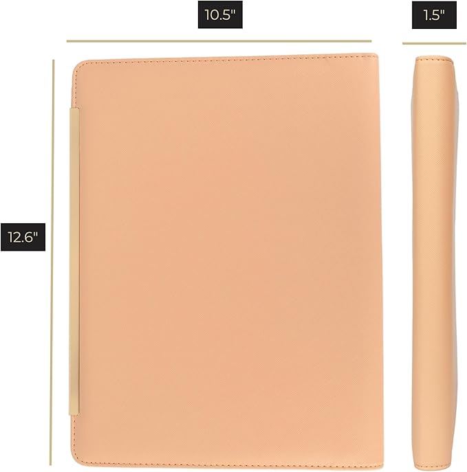 BLU MONACO | Peach Beige Vegan Leather Portfolio Binder for Women | Zipper Portfolio Binder with Gold Trim | Professional Business Portfolio with Zipper for 8.5 x 11 Documents