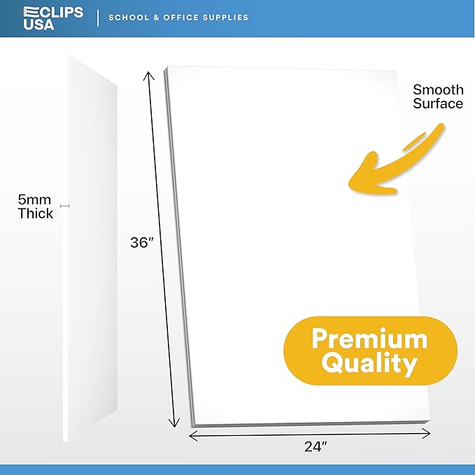 White Foam Board 24”x36”x0.20” (5mm) Thick Foam Core Board Large Foam Poster Board for Painting Displaying and Craft Projects (12 Pack)
