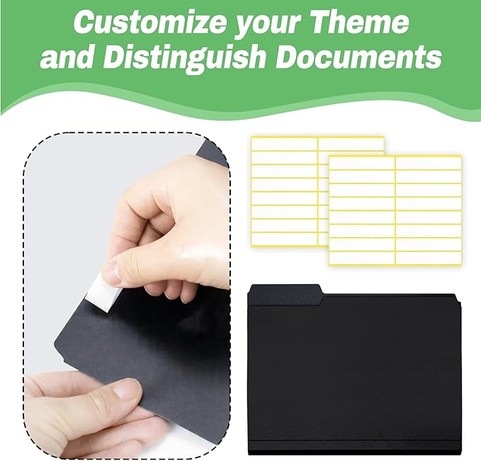 Black File Folders, 6-Pack, 1/3 Tab Filing Folders for 8.5x11 Letter Size Documents, Great for Organizing and Easy File Storage (30 Pack)