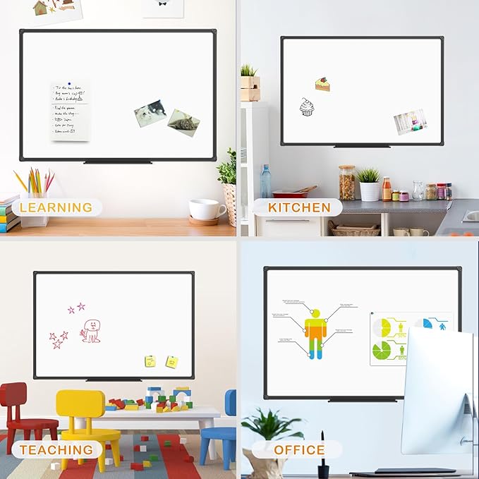 JILoffice Magnetic Whiteboard/White Board, Dry Erase Board 48 x 36 Inch, 2 Pack, Black Aluminum Frame Wall Mounted Board for Office Home and School