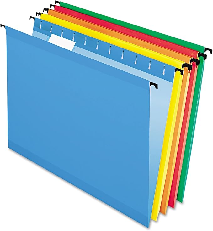 Pendaflex SureHook Reinforced Hanging Folders, Letter Size, Assorted Colors, 1/5 Cut, 20/BX (6152 1/5 Asst)