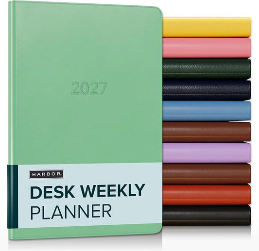 Harbor Desk Weekly Monthly Planner 2027 - Calendar Planner and Notebook, Durable Faux Leather, 192 Pages, Softcover & Book Bound - Cambridge Jade - 8x5.5"