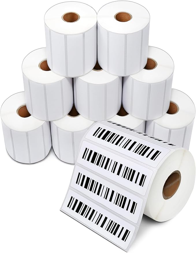 Aegis Adhesives - 3" X 0.5" Direct Thermal Labels (28800 Count, 12 Rolls) - Inventory Barcode Stickers, SKU Labels, and Shelf Identification - Compatible with Zebra and Rollo Printers