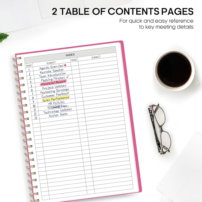 Taja Meeting Notebook for Work Organization - Work Planner Notebook with Action Items, Agenda Planner for Note Taking, 160 Pages (6.9" X 9.9") Project Organizer for Men & Women - Berry Pink
