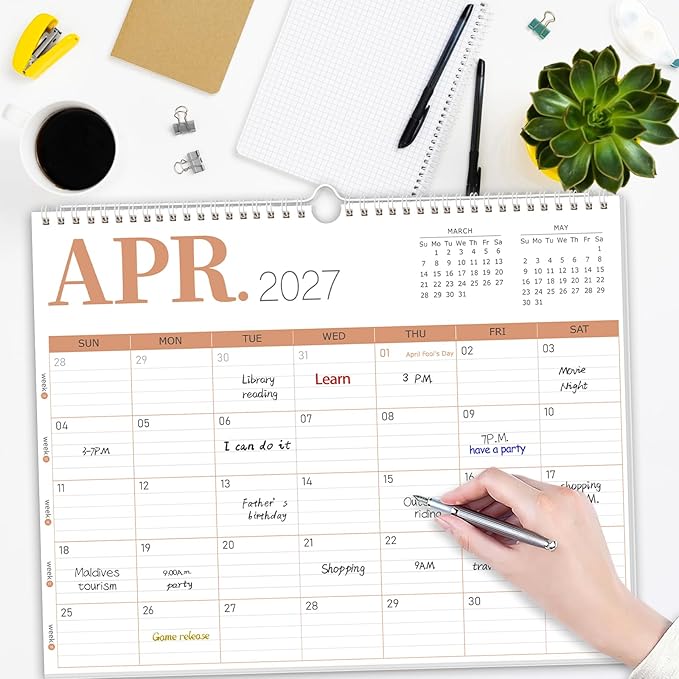 GuassLee Wall Calendar 2026, 2026-2027 Calendar Wall Runs from Jun. 2026 to Dec. 2027, 19-Month Hanging Calendar Spiral Bound for Office School Home Planning and Organizing, 14” x 11”
