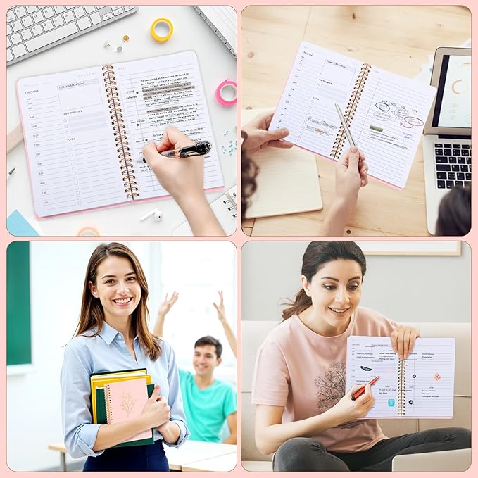 Thboxes Undated Daily Planner with Hourly Schedule, 5.71" X 8.35" Daily To DO List Noteboook Set Goals A5 Daily Personal Organizer Notepad for School Work Office Improve Efficiency Planner, Pink