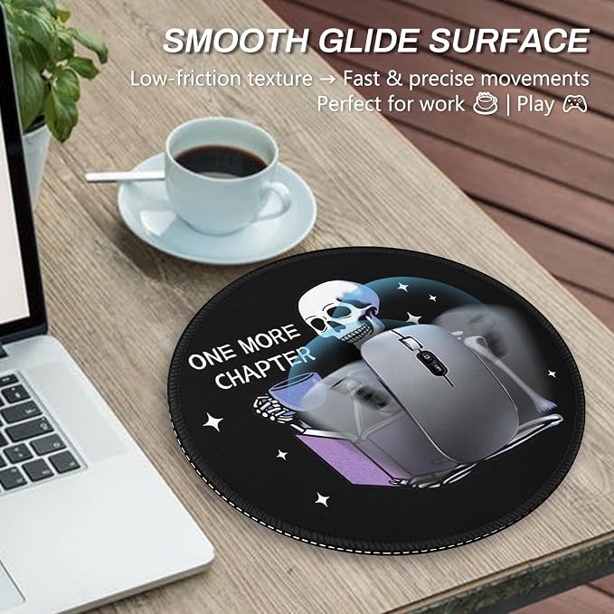 Gctriki Funny Skull Mouse Pad, 8.6" Round Mousepad with Stitched Edge & Non-Slip Base, Comfortable Mouse Pads for Computer Laptop, Unique Office Decor & Home Desk Accessories Book Lovers Gothic Humor