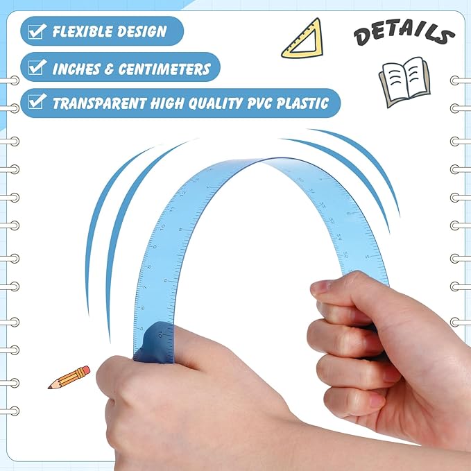 60 Pcs Plastic Clear Rulers 12 Inch, Transparent Assorted Color Ruler Bulk, with Imperial and Metric Scales for Home Office Supplies, Available in 6Colors(Rainbow)