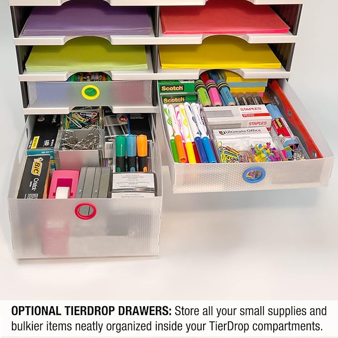 Ultimate Office TierDrop Desktop Organizer/Forms Mailroom Classroom Sorter, 8-Compartments with Optional Add-On Tiers for Easy Expansion, Gray w/Black…