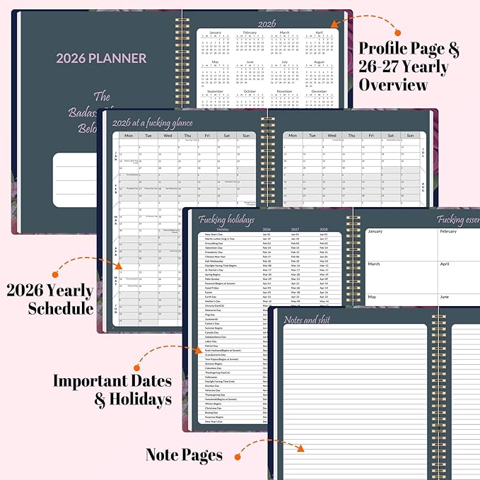 Fuck It 2026 Planner for Women, 8.5" x 11", 12-month Funny Weekly Agenda With Sweary Affirmation and Badass Quotations White Elephant Gifts- from January 2026 - December 2026, Blue Rose