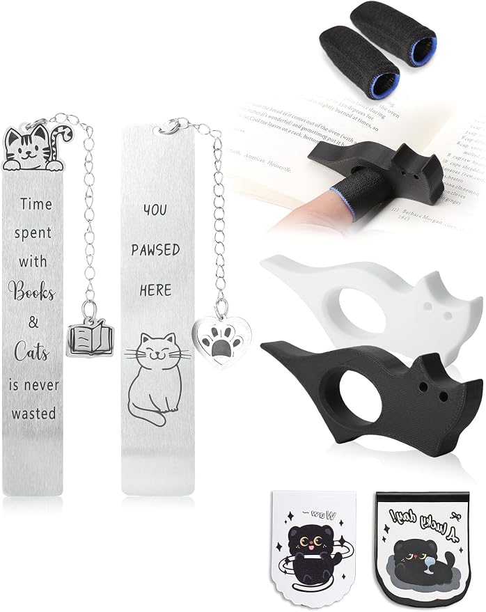Cat Bookmark Set,with Two Cat Thumb Book Page Holders,Pen Holder,and Cat Magnetic Bookmarks,Metal Book Marks for Reading,Book Accessories,Cat Lover Gift,Cute Bookmarks for Women,Cat Lovers,7 Pcs