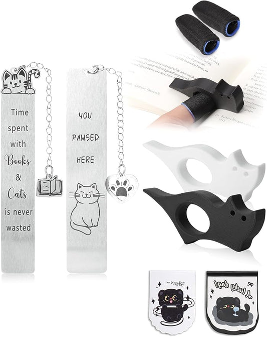 Cat Bookmark Set,with Two Cat Thumb Book Page Holders,Pen Holder,and Cat Magnetic Bookmarks,Metal Book Marks for Reading,Book Accessories,Cat Lover Gift,Cute Bookmarks for Women,Cat Lovers,7 Pcs