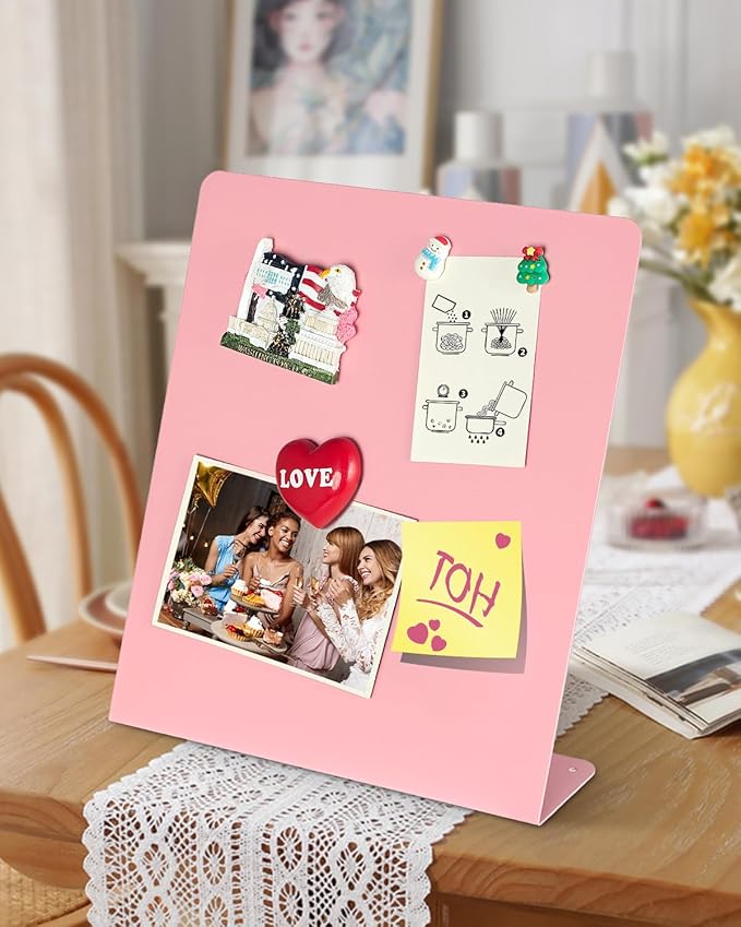 Magnet Board - Pink, 11 x 12.6 x 2.4 in, Standing Magnetic Board for Desk, Magnetic Display for Memos, Photos & Documents, Bulletin Board for Home Office School Kitchen Table Supplies(PK-FX2832-1P)