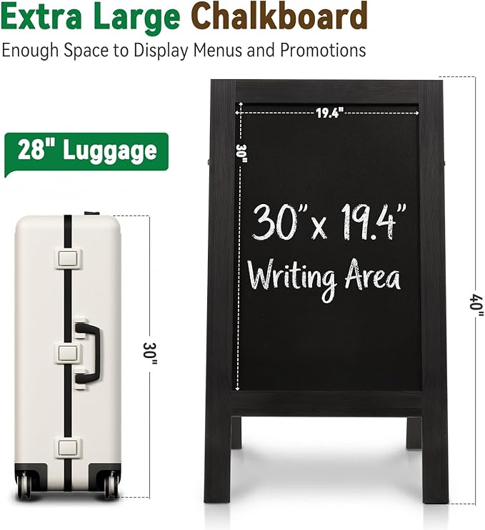TEAKMAMA Chalkboard Signs 40x20 Standing A Frame Chalk Board Easel Sign Sandwich Board Signs Outdoor, Double Sided Blackboard for Business, Cafe, Weddings, Black