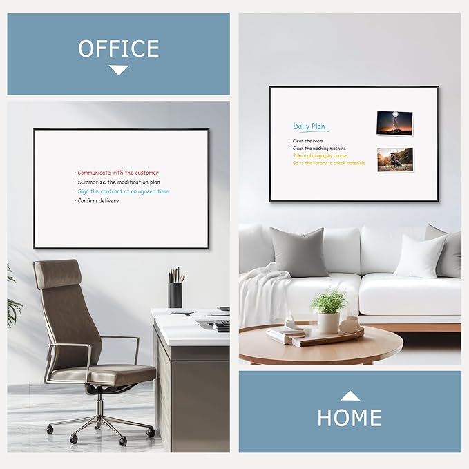 Large Dry Erase White Board, 36'' x 24'', Wall Hanging Magnetic Whiteboard for Home Office School Kitchen, Black Aluminum Frame