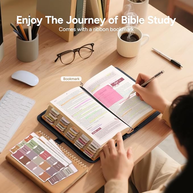 BellaHold Adjustable Bible Cover with 75 Bible Tabs - Bible Cover Case for Women，Waterproof, Washable Quilted Bible Case，Reusable Christian Gifts for Women (Black, XL)