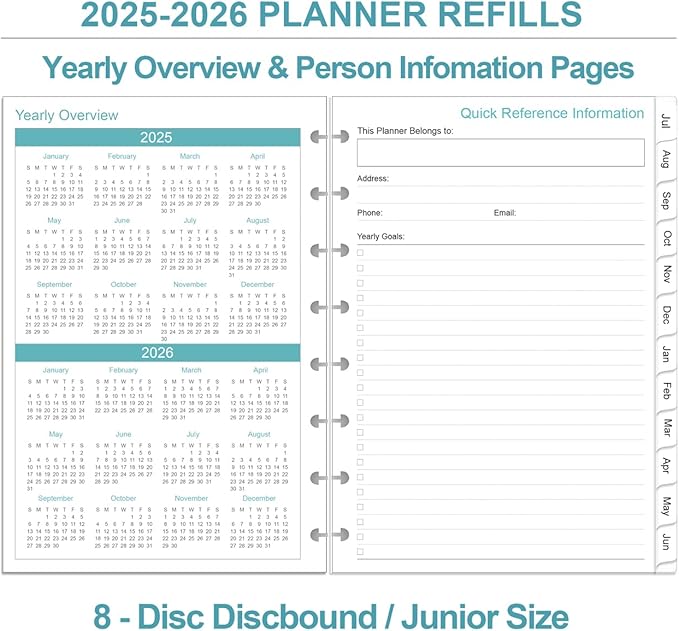 2025-2026 Planner Refills – One Page Per Day, 8-Disc Discbound 2025-26 Daily ＆ Monthly Planner, Runs from July 2025-June 2026, Prioritized, To-Do List, Notes, 5.8" x 8.5"