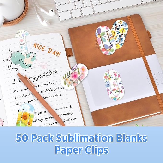 50 Pack Sublimation Bookmark Blank Heat Transfer PET Plastic Paper Clips, Bulk DIY Bookmarks for Book Lovers, Office, School Supplies, Teacher Gifts & Document Organizing
