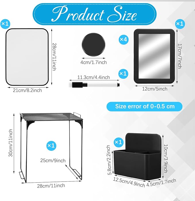 Ctosree 9 Pcs Locker Accessories Kit Locker Shelf Decor Includes Cabinet Organizer Whiteboard Magnetic Mirror Storage Cup Dry Erase Marker for Classroom Back to School Essentials (Black)