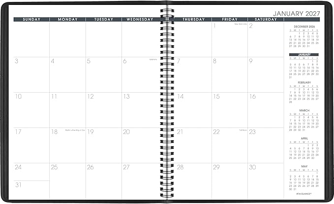 AT-A-GLANCE 2027 Planner, Monthly, 15-Month Jan-Mar, 9" x 11", Unruled Daily Blocks, Black (702600527)