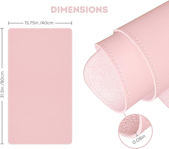 FTC PU Leather Desk Pad & Desk Blotter, Non-Slip Flannelette Base, Stitched Desk Mat for Keyboard, Mouse & Writing, Home or Office (Pink, 31.5” x 15.75”)