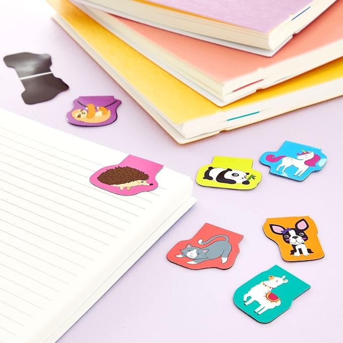 Bookmarks for Kids - 50-Pack Mini Animal Magnetic Bookmarks - 10 Designs, 1.7 x 1.7 in, Multicolor - Clip Markers for Reading & Classroom Essentials