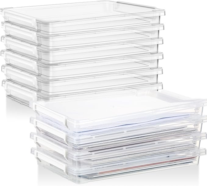 12 Pcs A4 File Paper Storage Box 14.33 x 9.84 x 1.57 Inch Clear Magazine Protector Stackable Portable Project Case for Organizing Documents, Scrapbook, Jewelry, Beading Project, School Office Supplies