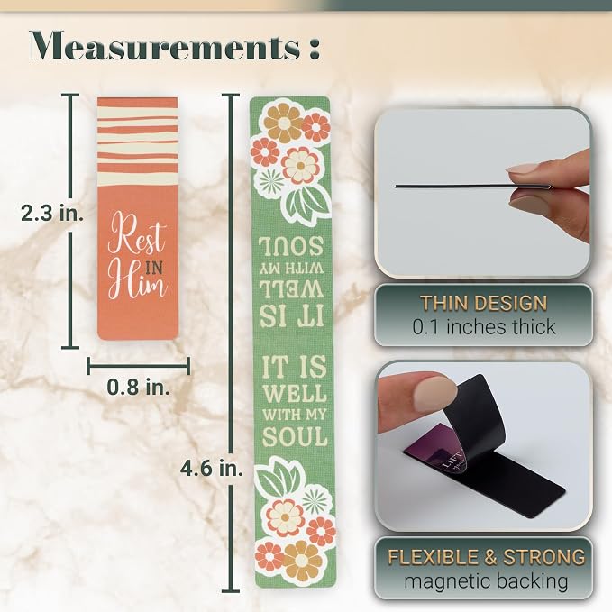 Christian Art Gifts Magnetic Scripture Bookmark/Pagemarker Set for Women: It is Well with My Soul - Set of 6, Inspirational Scripture for Bibles, Fridges & Books, Multicolor Teal & Pink Floral, Small
