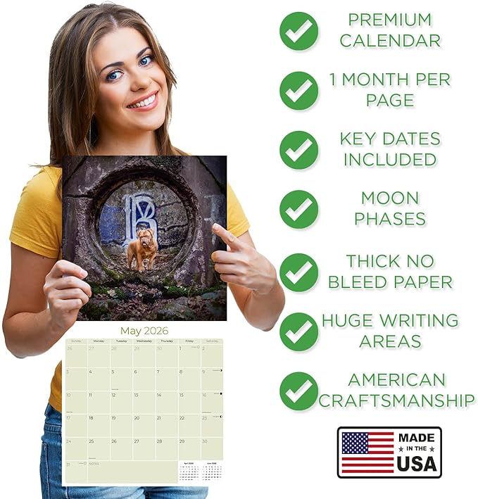 Dogue De Bordeaux Calendar 2026 by MegaCalendars – Monthly Dog Breed Wall Calendar, Made in USA
