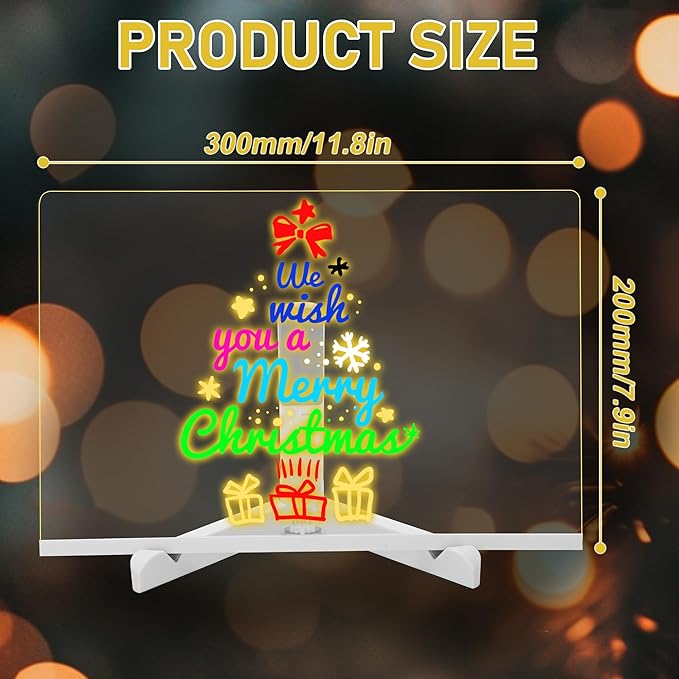LED Note Board with Colors, Acrylic Dry Erase Board with Light, Magical Light Board, Light Up White Board with 7 Color Pen and Adjustable Stand, for Office School Home, Gift for Kids(12"x8")