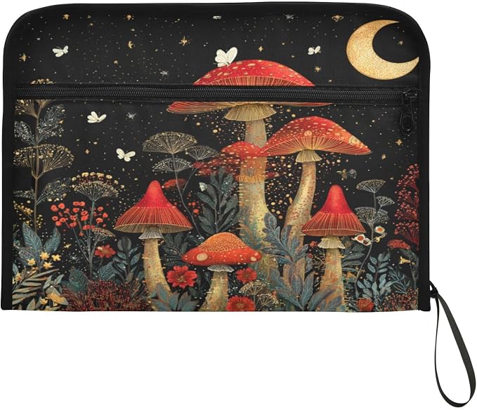 Red Mushrooms at Night Accordion File Organizer Expanding Document Folder with 13 Pockets Portable File Folder for A4 Letter Size