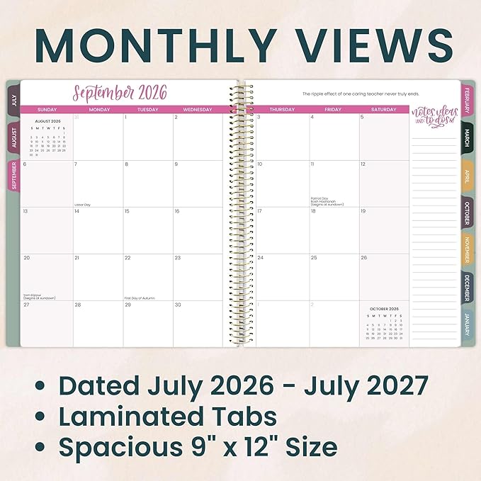 bloom daily planners 2026-2027 Academic Year Teacher Planner & Calendar - 7 Period Lesson Plan Organizer Book for Classroom or Homeschool - 9" x 11" (Interchangeable Cover) - Bold & Bright