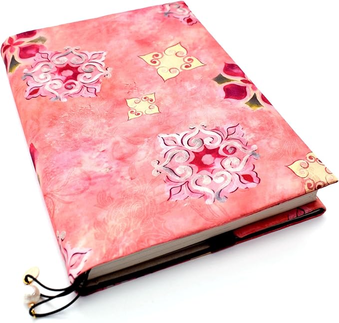 BLBMH 5.5x8.5 Fabric Bible Cover Non-Stretch | Built-in Bookmark | Handmade Washable Book Sleeve for Paperback Journal Privacy Reading Gift for Women - XC Pink