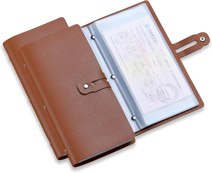Leather Receipt Organizer, Portable Receipt Holder for Travel, Daily Coupon Organizer with 20 Pockets and 12 Card Slots to Keep Receipts and Coupons Organized, Prevent Loss and Damage (Brown)