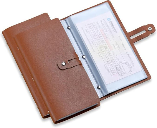 Leather Receipt Organizer, Portable Receipt Holder for Travel, Daily Coupon Organizer with 20 Pockets and 12 Card Slots to Keep Receipts and Coupons Organized, Prevent Loss and Damage (Brown)