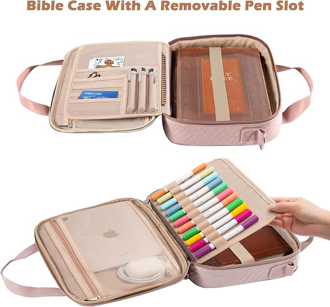 Aplufine Large Bible Case for Women-Bible Covers-Bible Carrying Case-Book Bags and Totes for Women with Detachable Shoulder Strap, Bible Gift