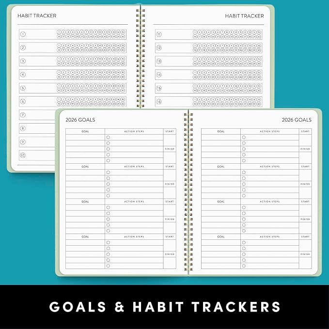 PAPERAGE 2 Year Monthly & Yearly Planner, 24 Months (January 2026 - December 2027), 8.5 in x 11 in, Spiral Bound 2026-2027 Planner with Monthly & Yearly Views, Note Pages & Trackers - Black
