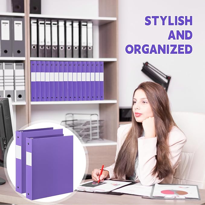 Henoyso 24 Pack 1 Inch 3 Ring Plastic Binders, Bulk Flexible PP Binders for Classroom & School Supplies, Letter Size 8.5 x 11, Holds 240 Sheets with Interior Pocket (Purple)