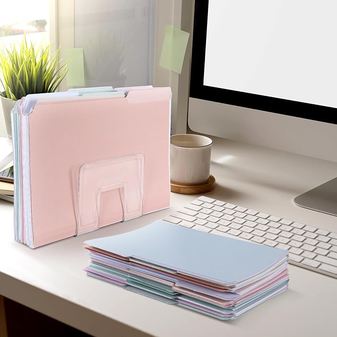 gisgfim 12 Pcs Two Tone Colored File Folders 1/3 Cut Tab Letter Size Manila File Folder with Tabs Decorative Assorted Position File Folders for Office School Business Home Organizer (Pastel)