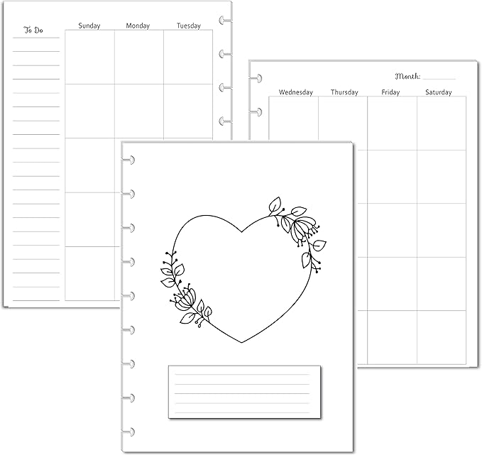 Undated Monthly Calendar Refills for Letter, Junior, Classic, Skinny, Mini size Discbound Planners Fİtts Happy Planners Levenger Circa TUL Staples Arc Notebook Office (9-Disc, 7"x9.25", Love)