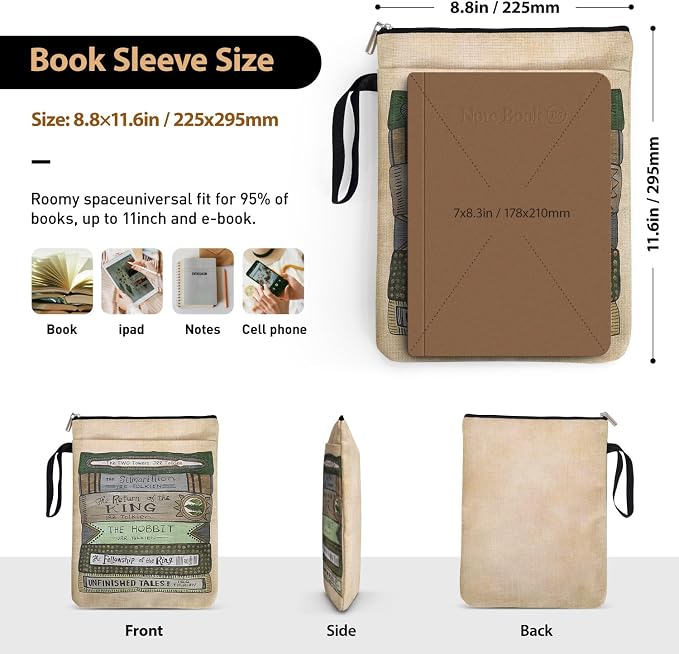 Fantasy Aesthetic Book Cover Gifts for Librarian Book Lovers Bookish Friends Students with Zipper & Handle, Book Sleeve Gifts for Book Club Bookworm Birthday Graduation Reading Day