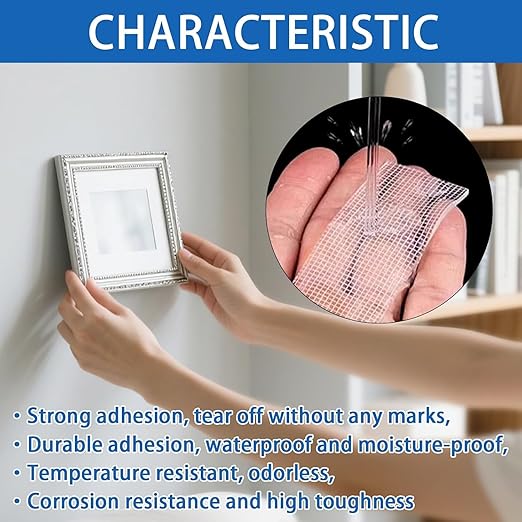 Maine 0.02 inches Thick * 0.8 inches Wide Nano-Sticky Tape, mesh Adhesive Strips, Extremely Strong Toughness, Waterproof and Detachable (10, 3.28ft)