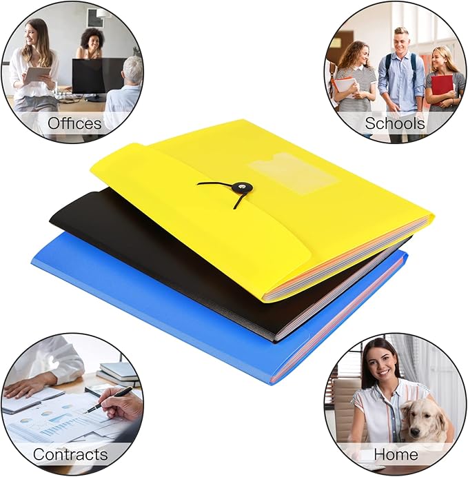 7 Pocket Accordian File Folders, Expanding File Folder A4 Letter Size Paper Portable Document Organizer-Black
