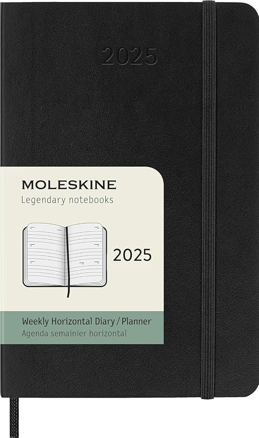 Moleskine Classic 12 Month 2025 Weekly Horizontal Planner, Soft Cover, Pocket (3.5" x 5.5"), Black, 144 pages
