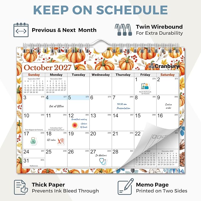 CRANBURY Wall Calendar 2026-2027, 8x6", 18 Months Jul. 2026 to Dec. 2027, Thick Paper, Premium Quality, Small Desk & Wall Planner for Office, School, Mini Monthly Hanging Calendar with Stickers