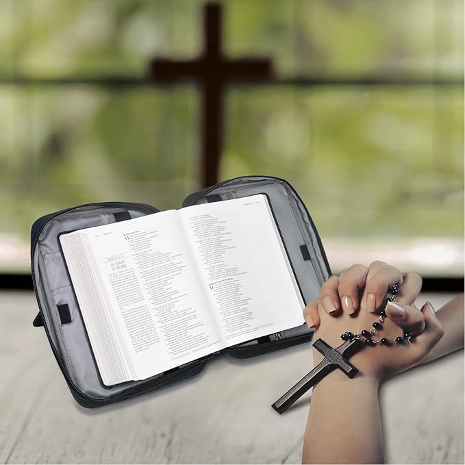 Bible Covers for Men & Women, Bible Case Carrying Church Bag with Book Stand, Bible Bag with Handle, Zipper and Multi-Pockets for Scripture Study Bible Protector
