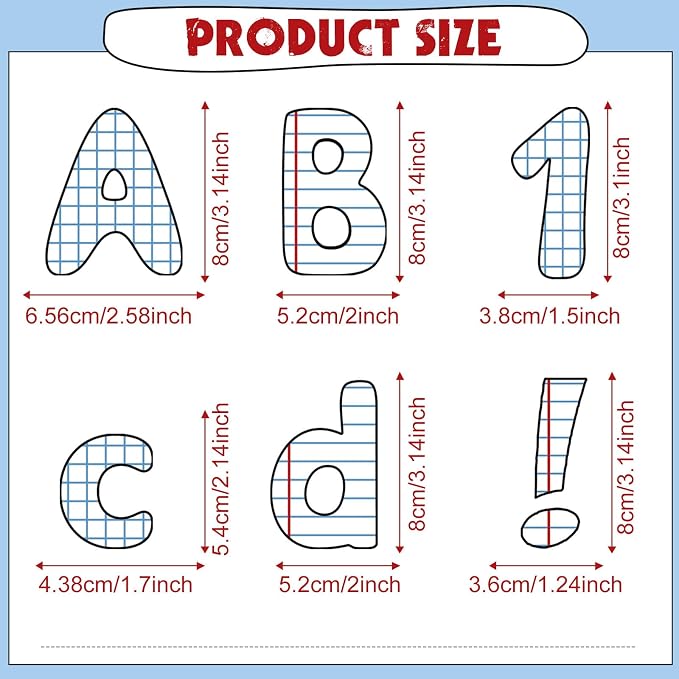 221 Pcs Lined Notebook Bulletin Board Letters, Round Alphabet Number Punctuation Symbol Combo Letter Cutouts, Composition Classroom Decor for Summer School Chalkboard Whiteboard Poster Wall