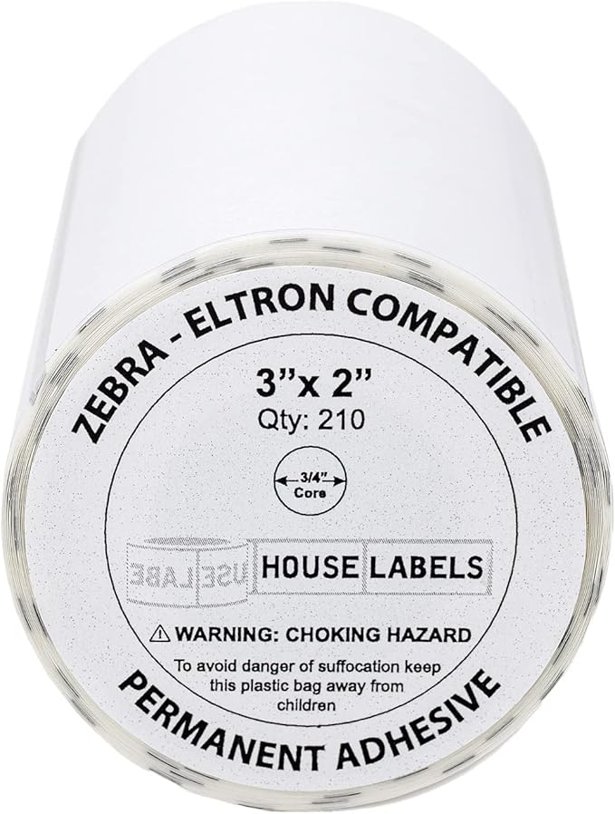HOUSELABELS 3" x 2" Large Barcode Labels on 0.75" Core Compatible with Zebra and Rollo Printers, 50 Rolls / 210 Labels per Roll
