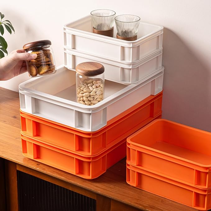 Extra-Large Stackable Storage Bin with Open Top for Quick Access! Heavy-Duty Desktop Organizer for Office, Living Room, & Bathroom.10.63''*7.4''* 2.95''(Beige, 4Medium)
