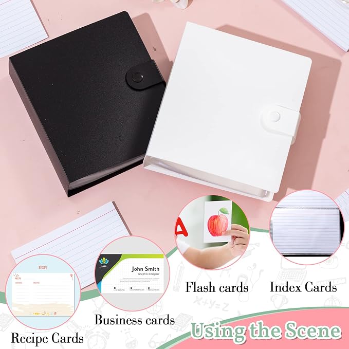 Geyee 2 Pcs 4 x 6 Inch Index Card Holder Binder Note Book Recipe Card Organizer Pouches Clear Plastic Sleeves Flashcard Filing Products with Divider for Office, Total 160 Page, Hold 320 Piece